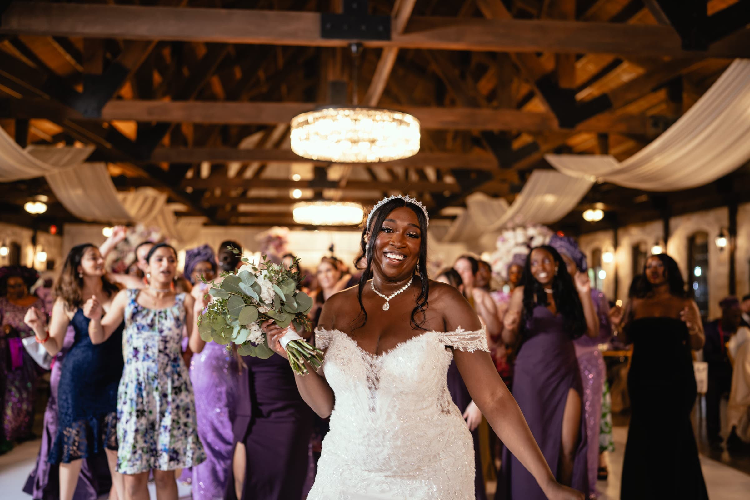 Bride and groom in luminous editorial wedding frame